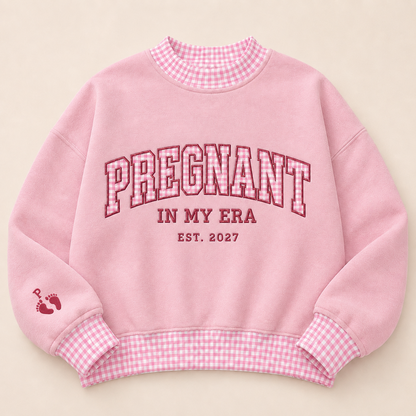 Personalized Pregnancy Announcement Embroidered Gingham Sweatshirt