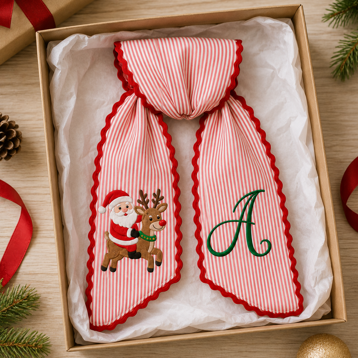 Personalized Christmas Monogram Embroidered Door Wreath Sash