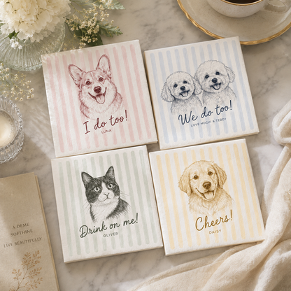 Personalized Pet Portrait Cocktail Napkins