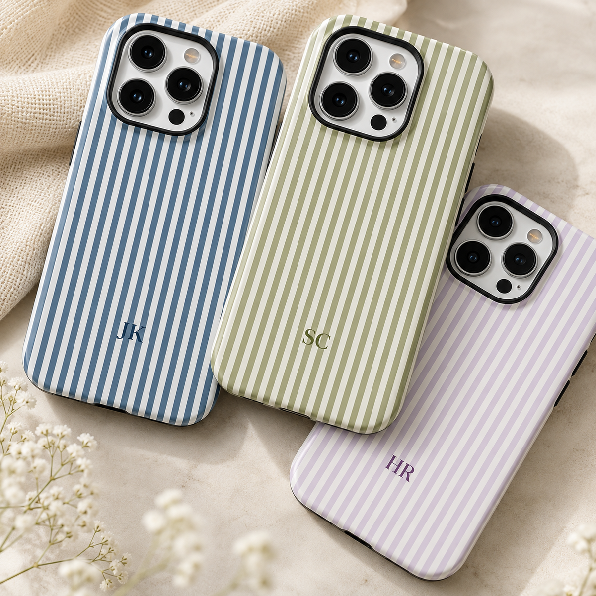 Personalized Striped Initial Phone Case