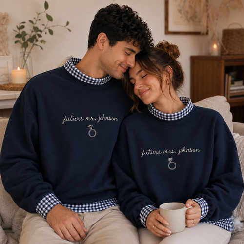 Personalized Engagement Sweatshirt Custom Couple Embroidery