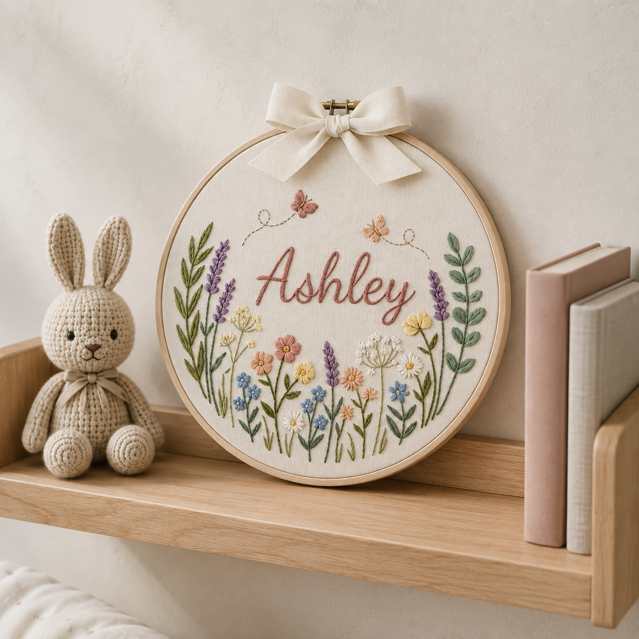 Personalized Butterfly Floral Baby Name Embroidery Hoop