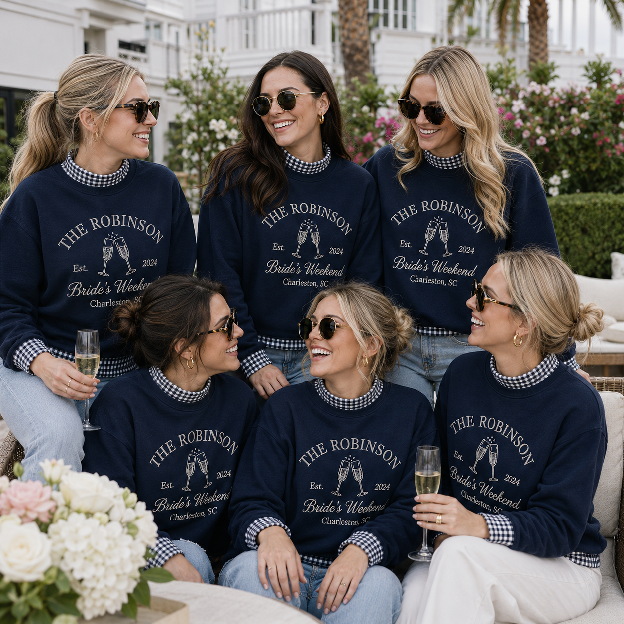 Personalized Gingham Sweatshirt for Bachelorette Weekend, Name & Location