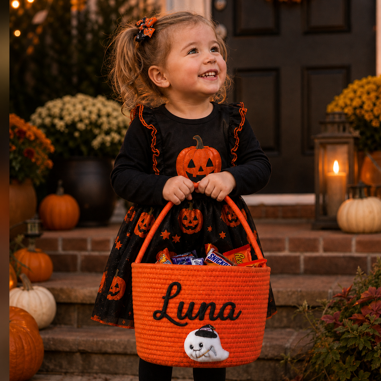 Personalized Embroidered Halloween Ghost Trick or Treat Basket