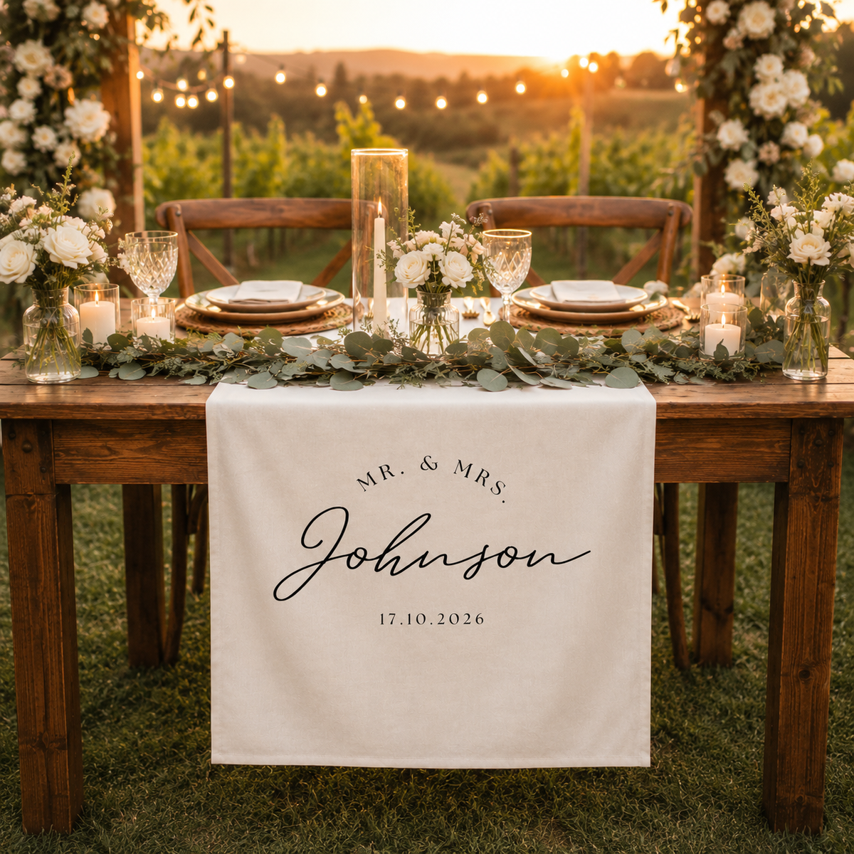 Personalized Mr & Mrs Wedding Table Runner