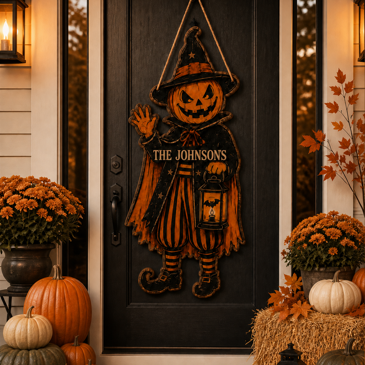 Personalized Pumpkin Witch Halloween Wooden Door Sign