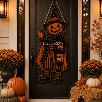 Personalized Pumpkin Witch Halloween Wooden Door Sign