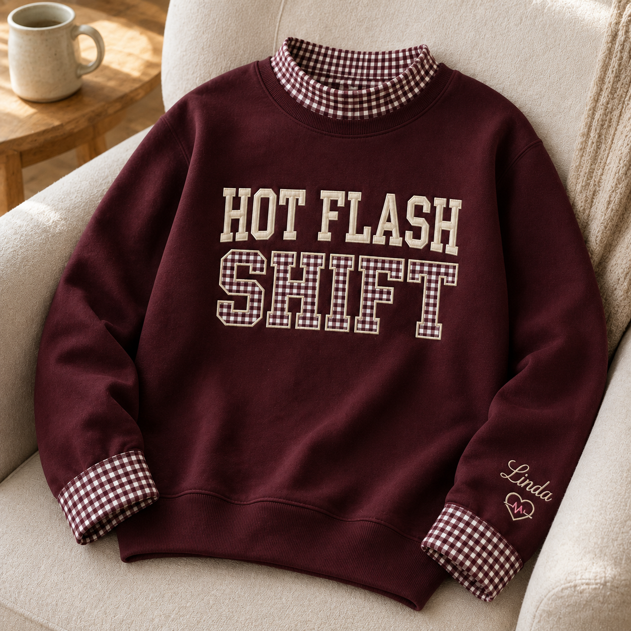 Hot Flash Shift Nurse Embroidery Sweatshirt Gingham