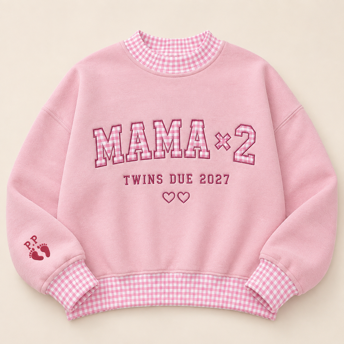 Personalized Pregnancy Announcement Embroidered Gingham Sweatshirt