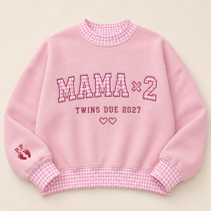 Personalized Pregnancy Announcement Embroidered Gingham Sweatshirt