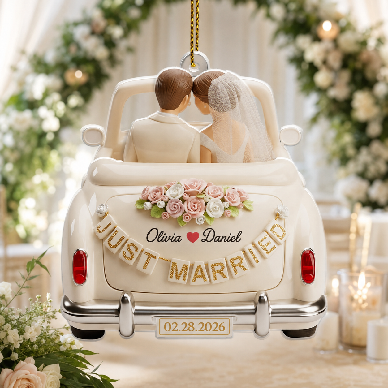 Personalized Just Married Wedding Car Acrylic Ornament