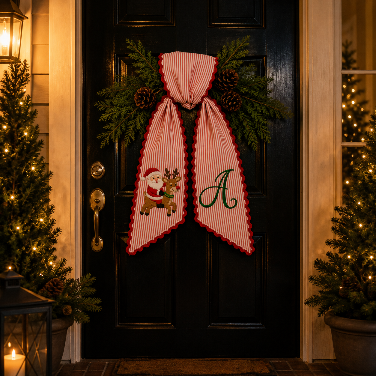 Personalized Christmas Monogram Embroidered Door Wreath Sash