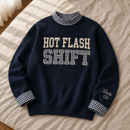 Hot Flash Shift Nurse Embroidery Sweatshirt Gingham