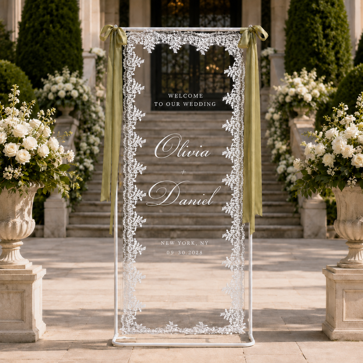 Personalized Romantic Lace Wedding Welcome Sign