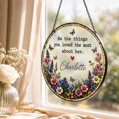 Personalized Memorial Floral Stained Glass Suncatcher