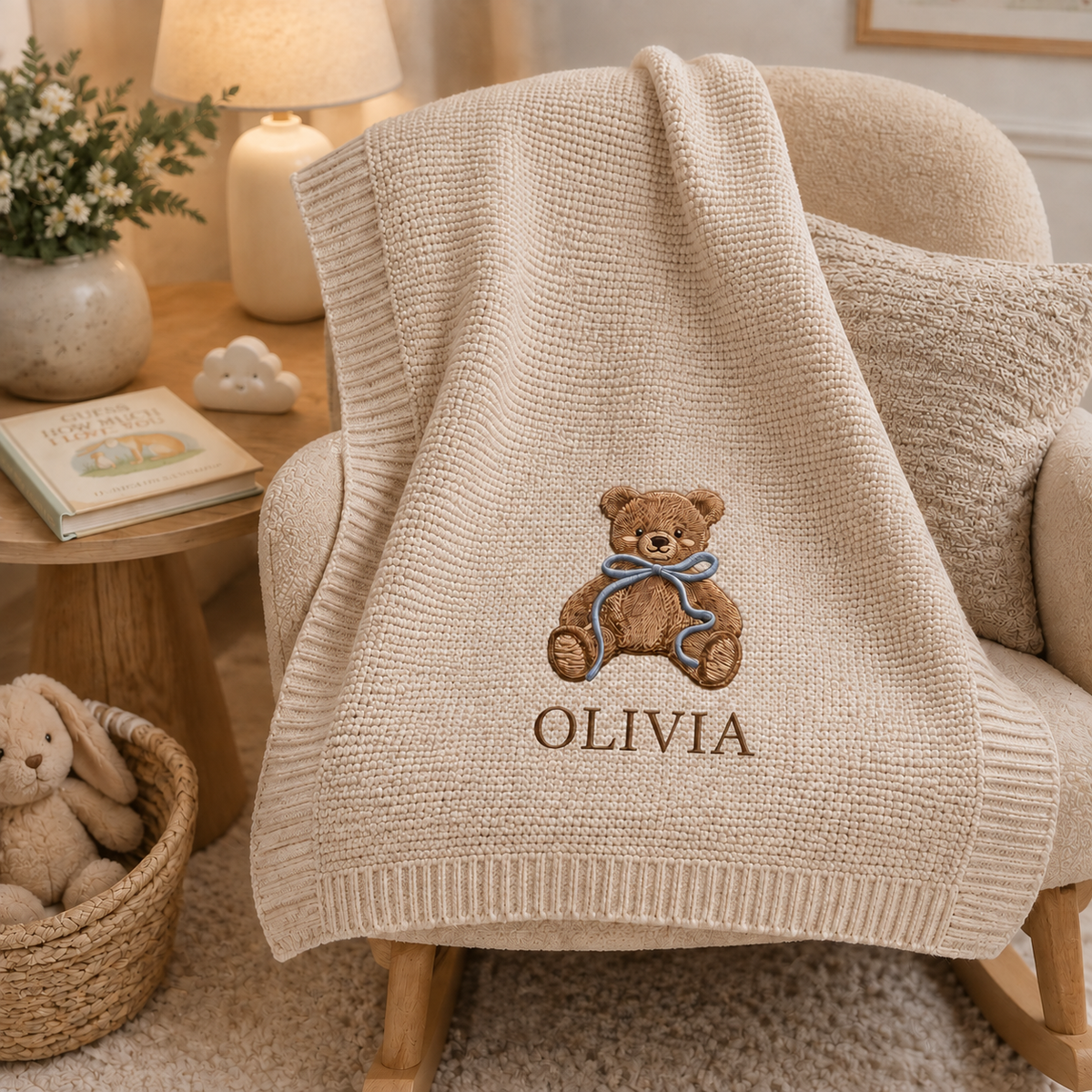 Personalized Teddy Bear Baby Embroidered Blanket