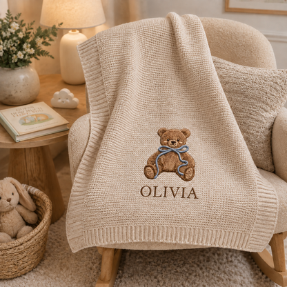 Personalized Teddy Bear Baby Embroidered Blanket