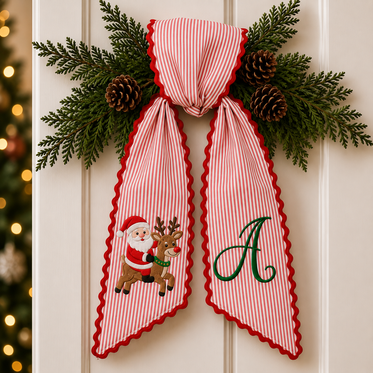 Personalized Christmas Monogram Embroidered Door Wreath Sash
