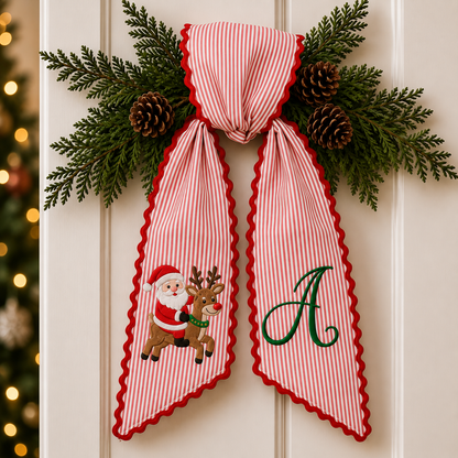 Personalized Christmas Monogram Embroidered Door Wreath Sash