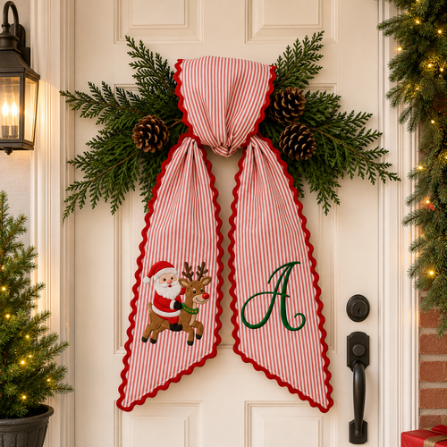 Personalized Christmas Monogram Embroidered Door Wreath Sash