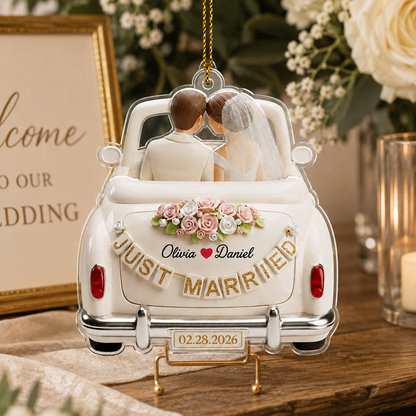Personalized Just Married Wedding Car Acrylic Ornament
