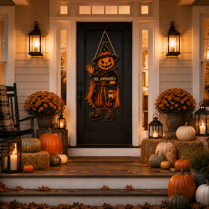 Personalized Pumpkin Witch Halloween Wooden Door Sign