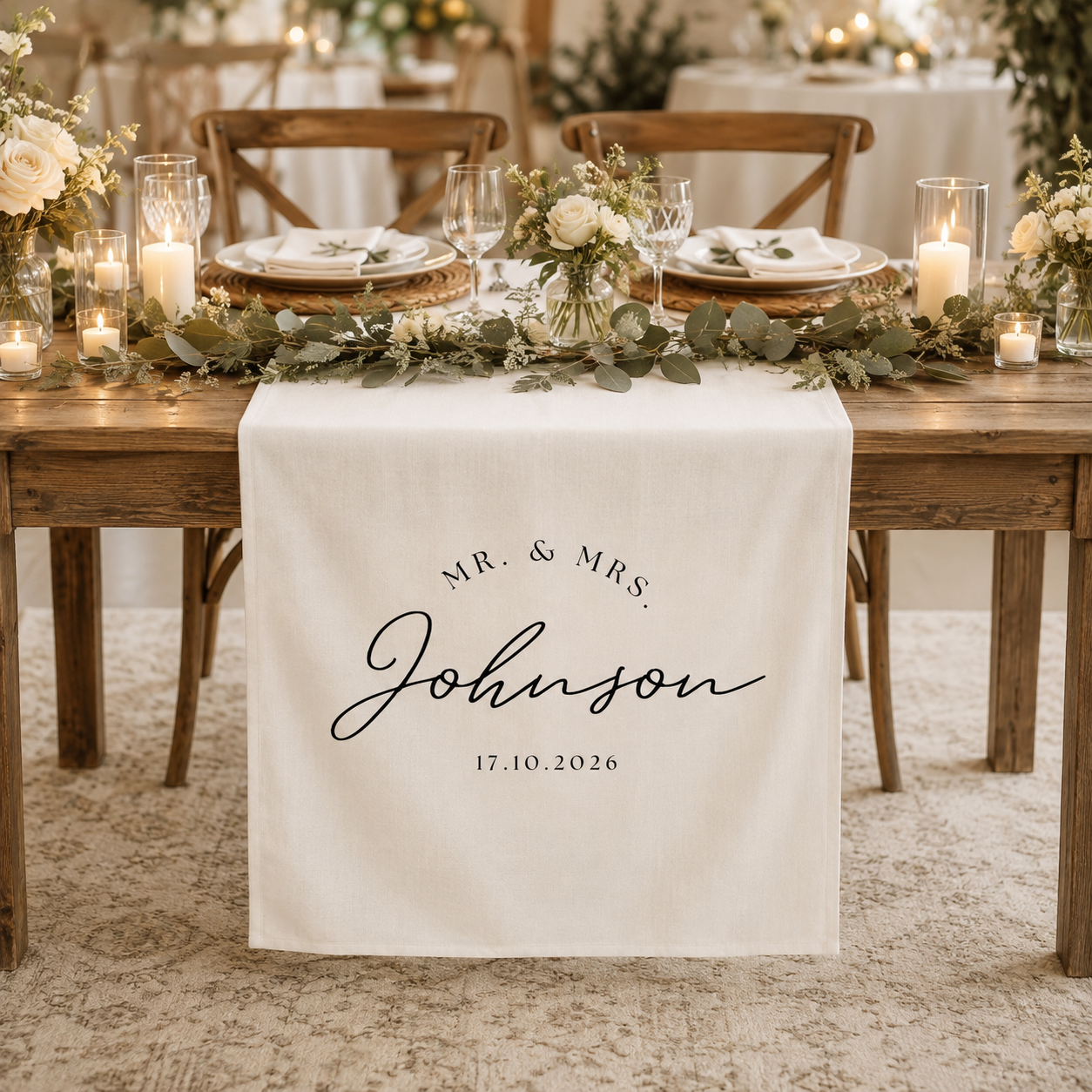 Personalized Mr & Mrs Wedding Table Runner