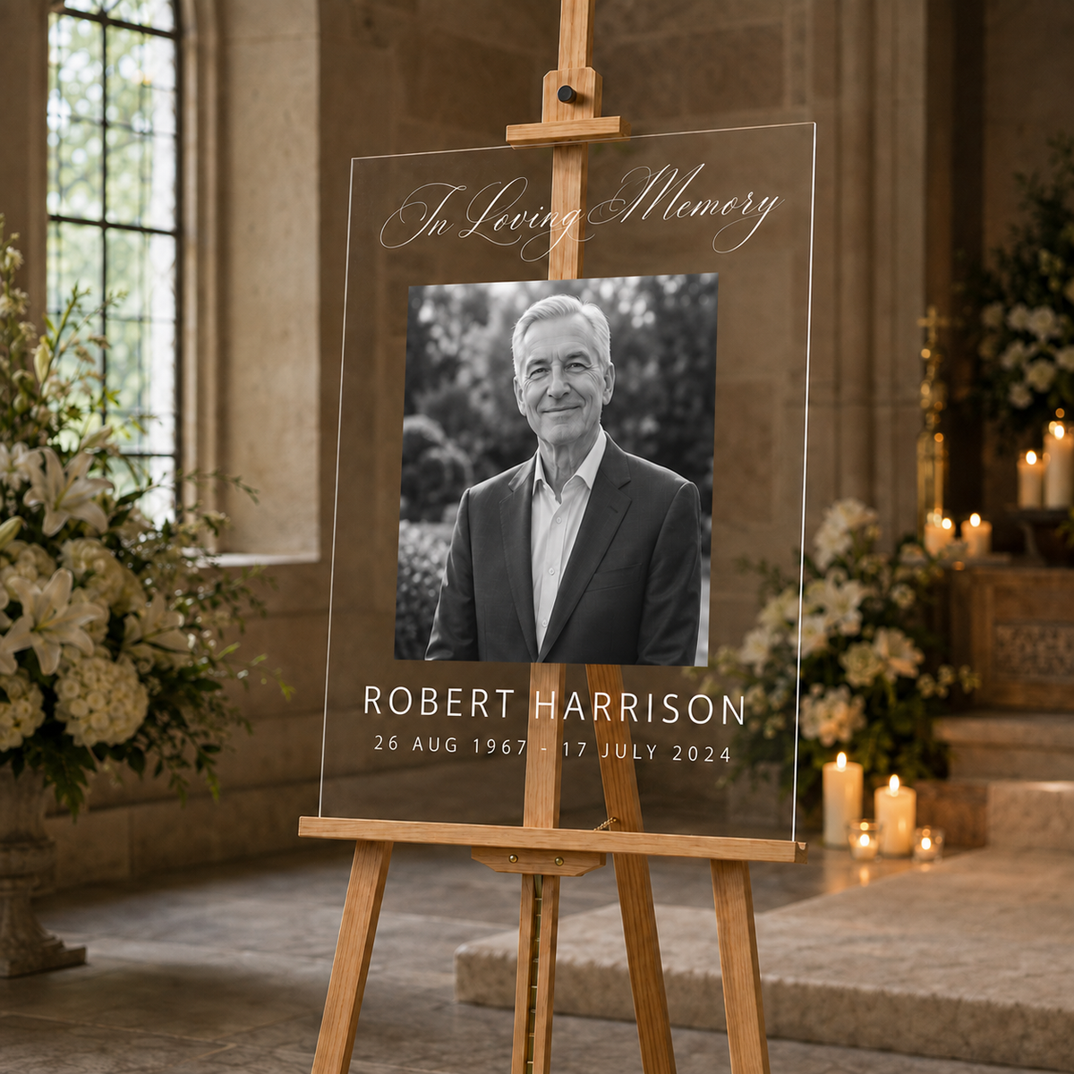 Personalized In Loving Memory Acrylic Photo Sign for Funeral Service