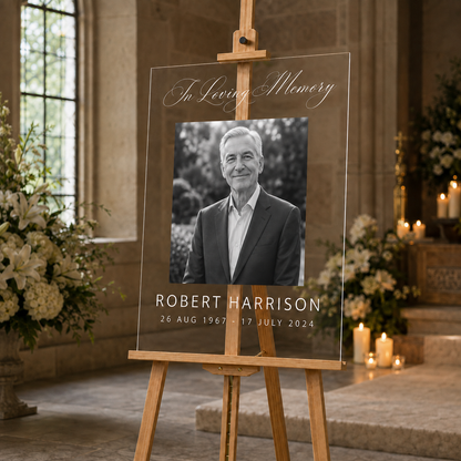 Personalized In Loving Memory Acrylic Photo Sign for Funeral Service