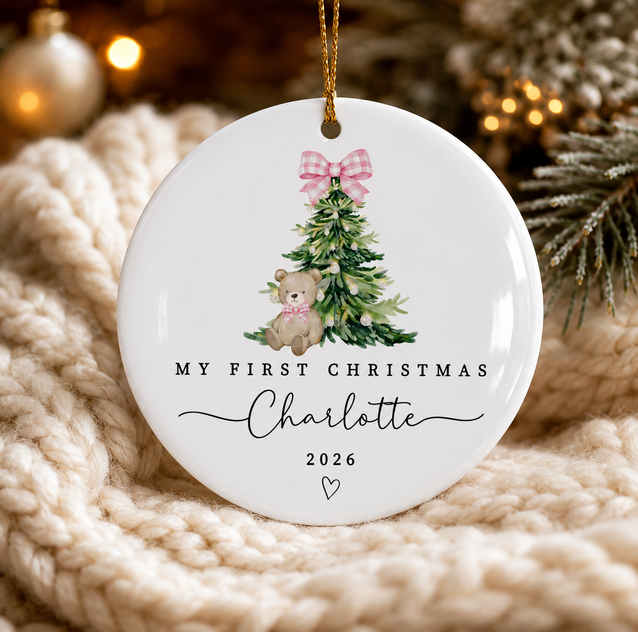 Personalized Baby Girl First Christmas Ceramic Ornament