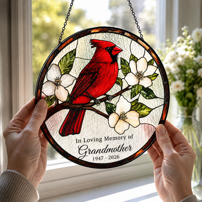Personalized Cardinal Memorial Stained Glass Suncatcher