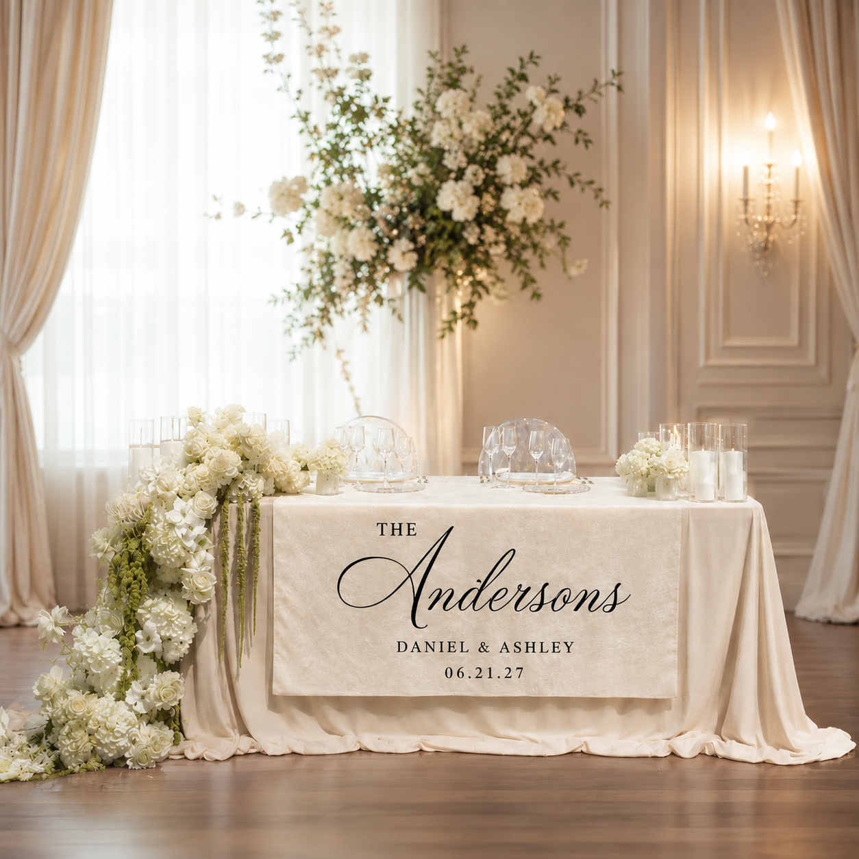 Elegant Wedding Table Runner for Reception Personalized Last Name Design