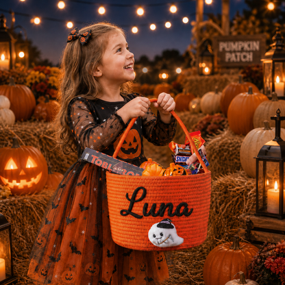 Personalized Embroidered Halloween Ghost Trick or Treat Basket