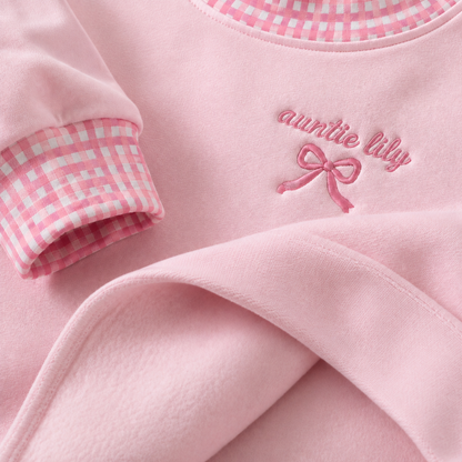 Sweet Personalized Auntie Sweatshirt for New Aunts with Gingham Trim