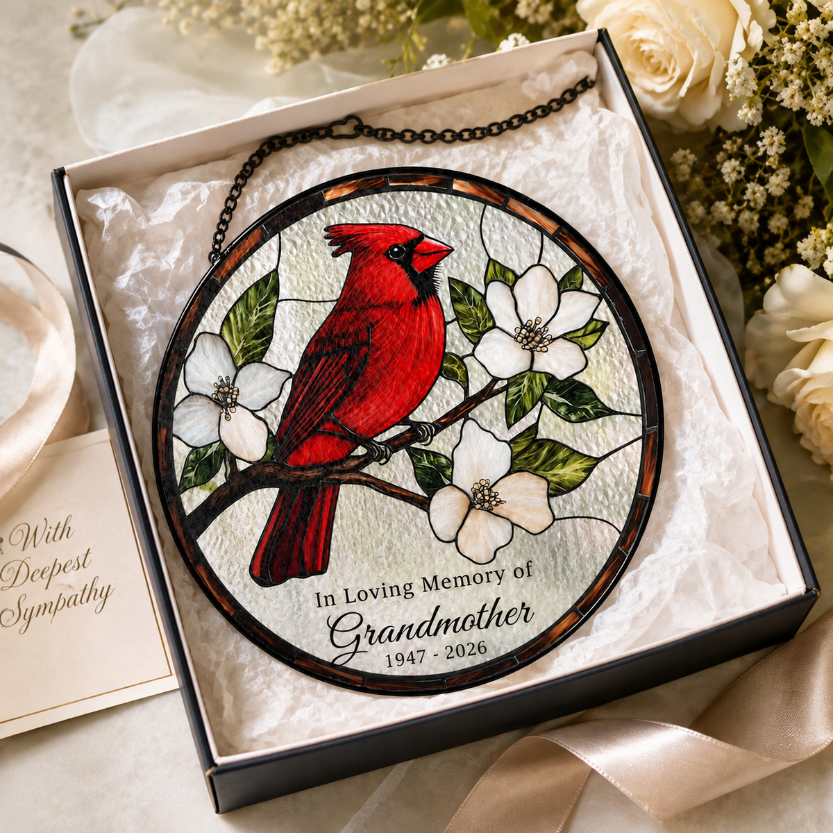 Personalized Cardinal Memorial Stained Glass Suncatcher