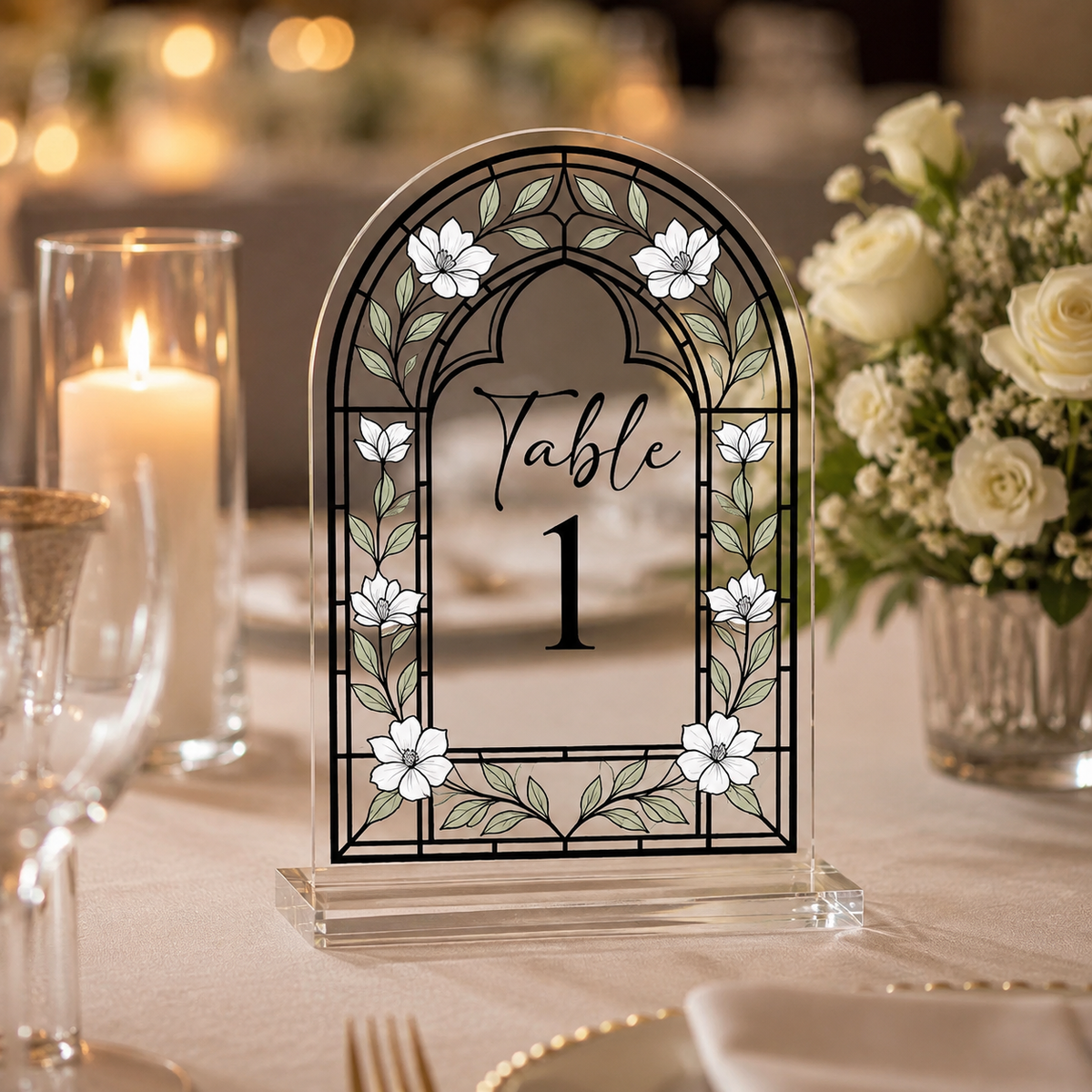 Personalized Floral Acrylic Wedding Table Number Sign