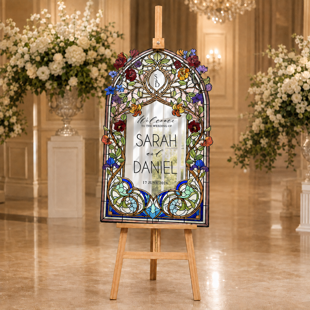 Personalized Art Nouveau Stained Glass Wedding Welcome Sign