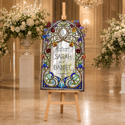 Personalized Art Nouveau Stained Glass Wedding Welcome Sign