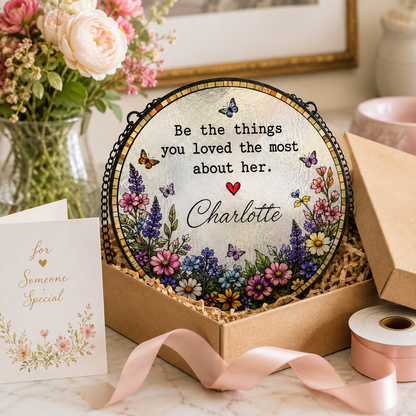 Personalized Memorial Floral Stained Glass Suncatcher
