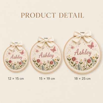 Personalized Butterfly Floral Baby Name Embroidery Hoop