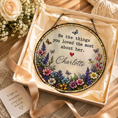 Personalized Memorial Floral Stained Glass Suncatcher