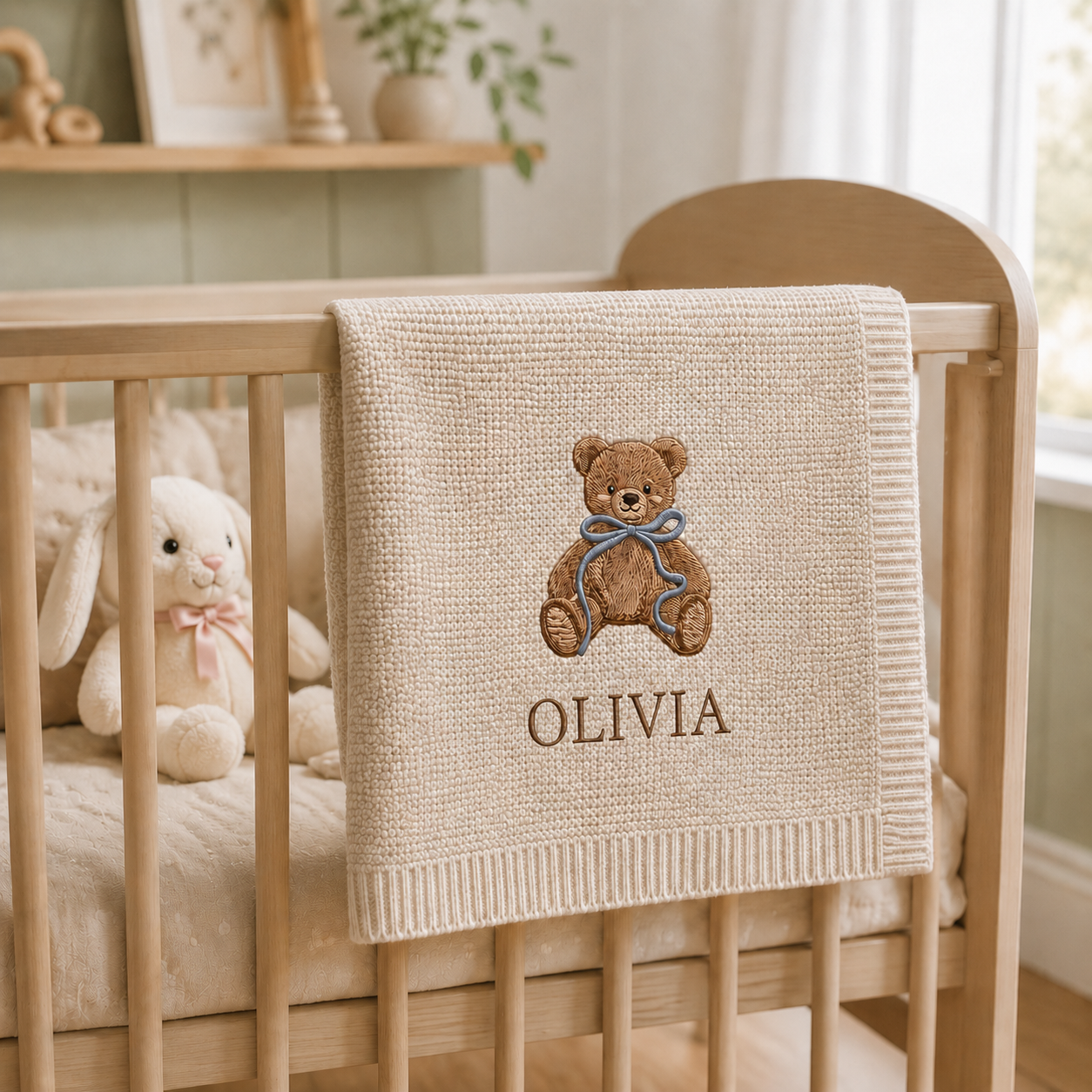 Personalized Teddy Bear Baby Embroidered Blanket