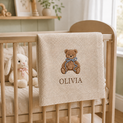 Personalized Teddy Bear Baby Embroidered Blanket