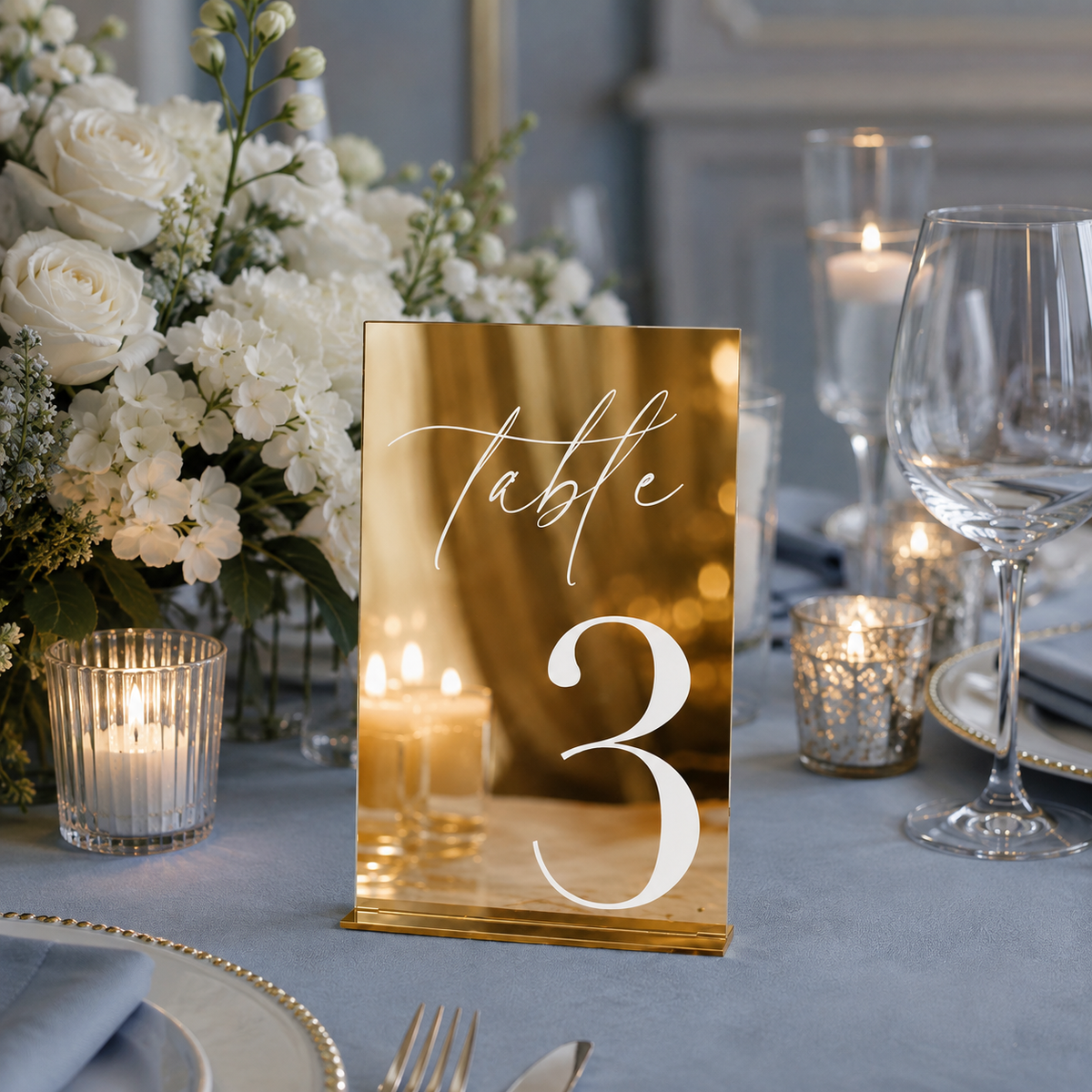Personalized Gold Mirror Wedding Table Number Sign