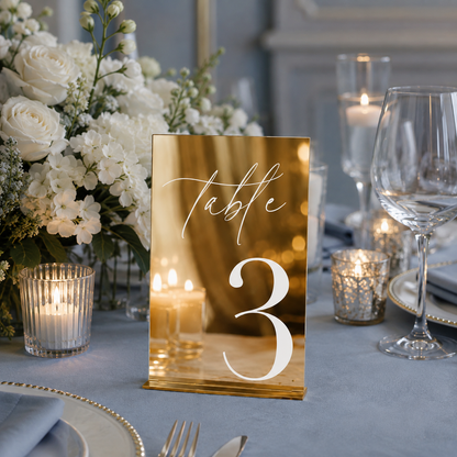 Personalized Gold Mirror Wedding Table Number Sign