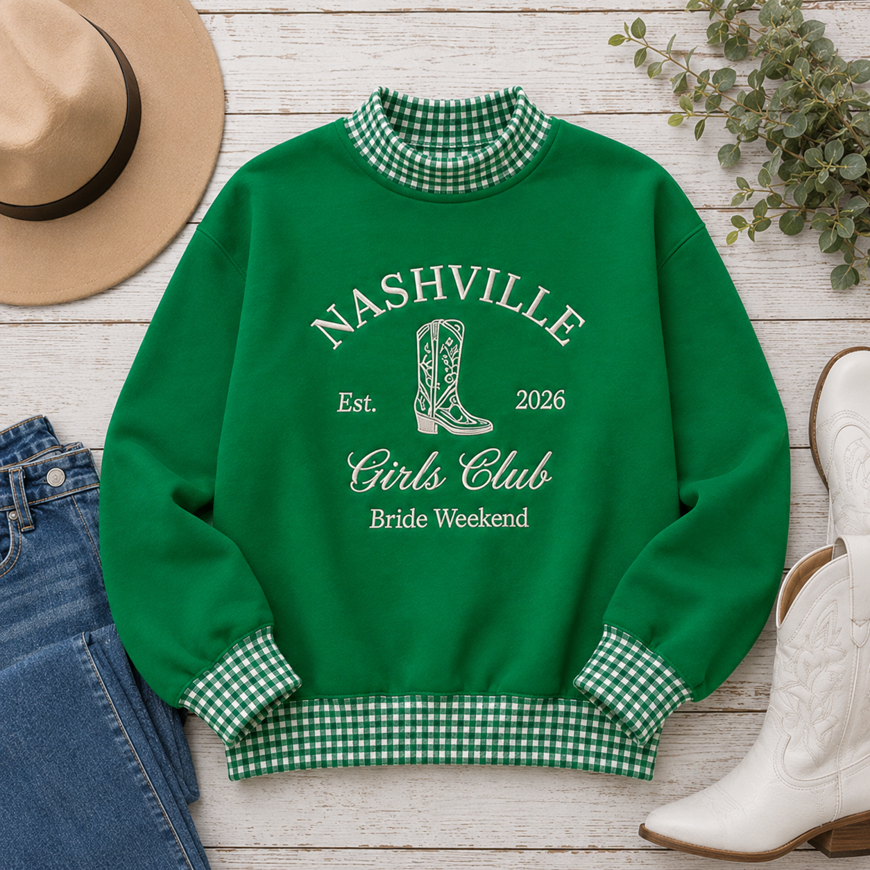 Personalized Girls Club Bachelorette Gingham Sweatshirt