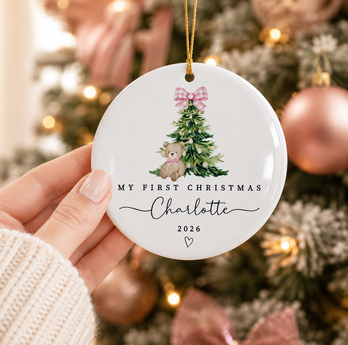 Personalized Baby Girl First Christmas Ceramic Ornament
