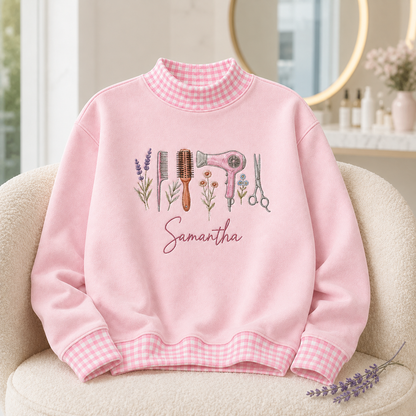 Chic Hairstylist Sweatshirt for Salon Pros with Personalized Name