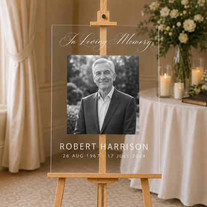 Personalized In Loving Memory Acrylic Photo Sign for Funeral Service