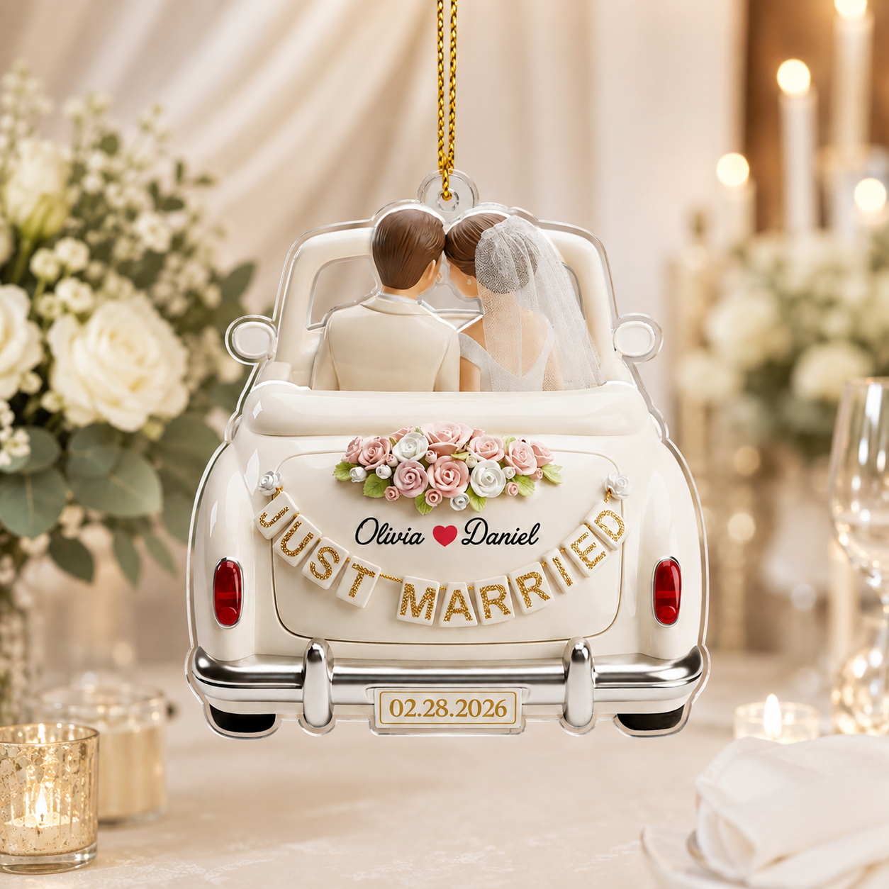 Personalized Just Married Wedding Car Acrylic Ornament